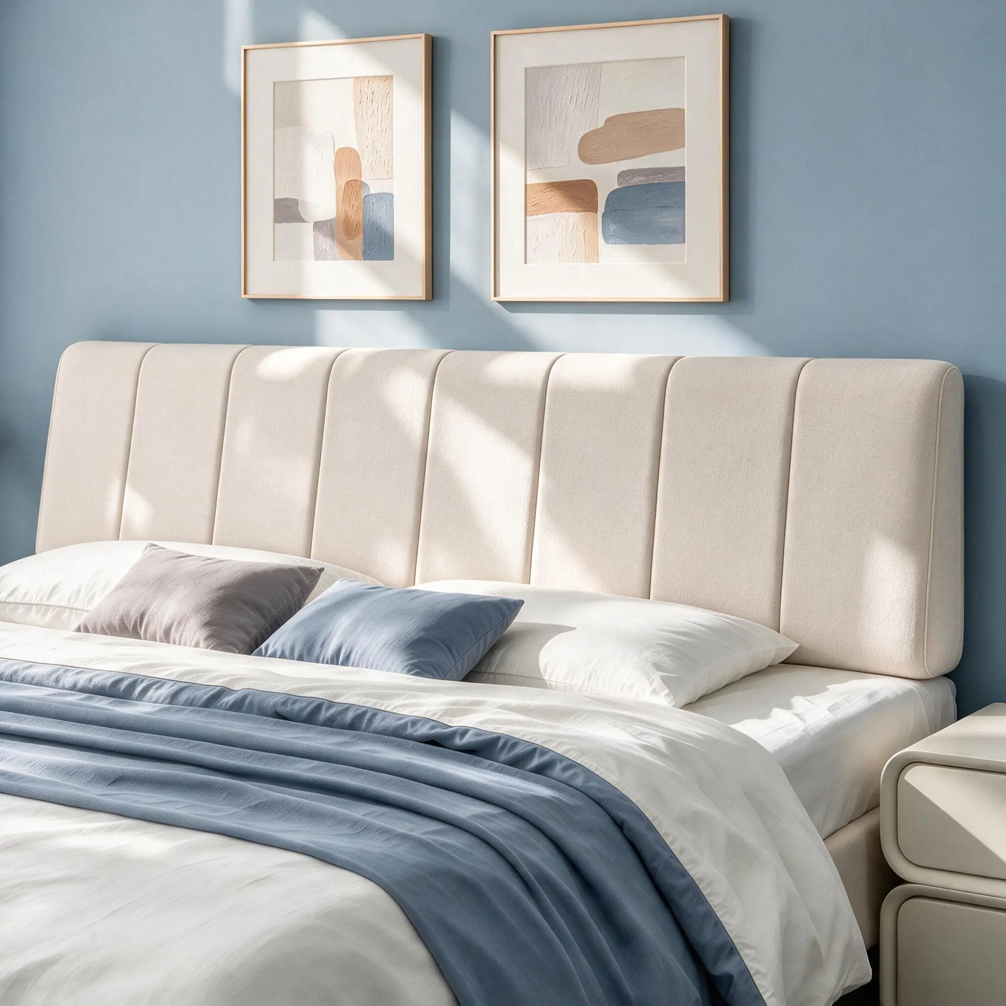 6" Thick Foam Soft Padded Bed Frame Headboard - Chic, Elegant, Textured Backrest, Multi-Size King/Queen, No Assembly, Modern Linen Panelled Vertical Channel, Adjustable Height, Fits 6-15" Mattress, Ergonomic Design, Chic Headboards