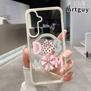 Magnetic Phone Case Compatible with Samsung Galaxy S26 S23 Ultra S24 Plus S25 Edge S22+ FE Dog Mom Charm Hard Acrylic Back Soft TPU Edge Four Corners Bumper Shockproof Cover Shell Gift for Girl