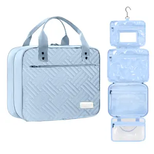 ESSENTE Women's Travel Toiletry Bag with Removable Pouch and Hanging Hook - Water Resistant Makeup Cosmetic Oraganizer with Multiple Compartments for Accessories (POWDER BLUE)