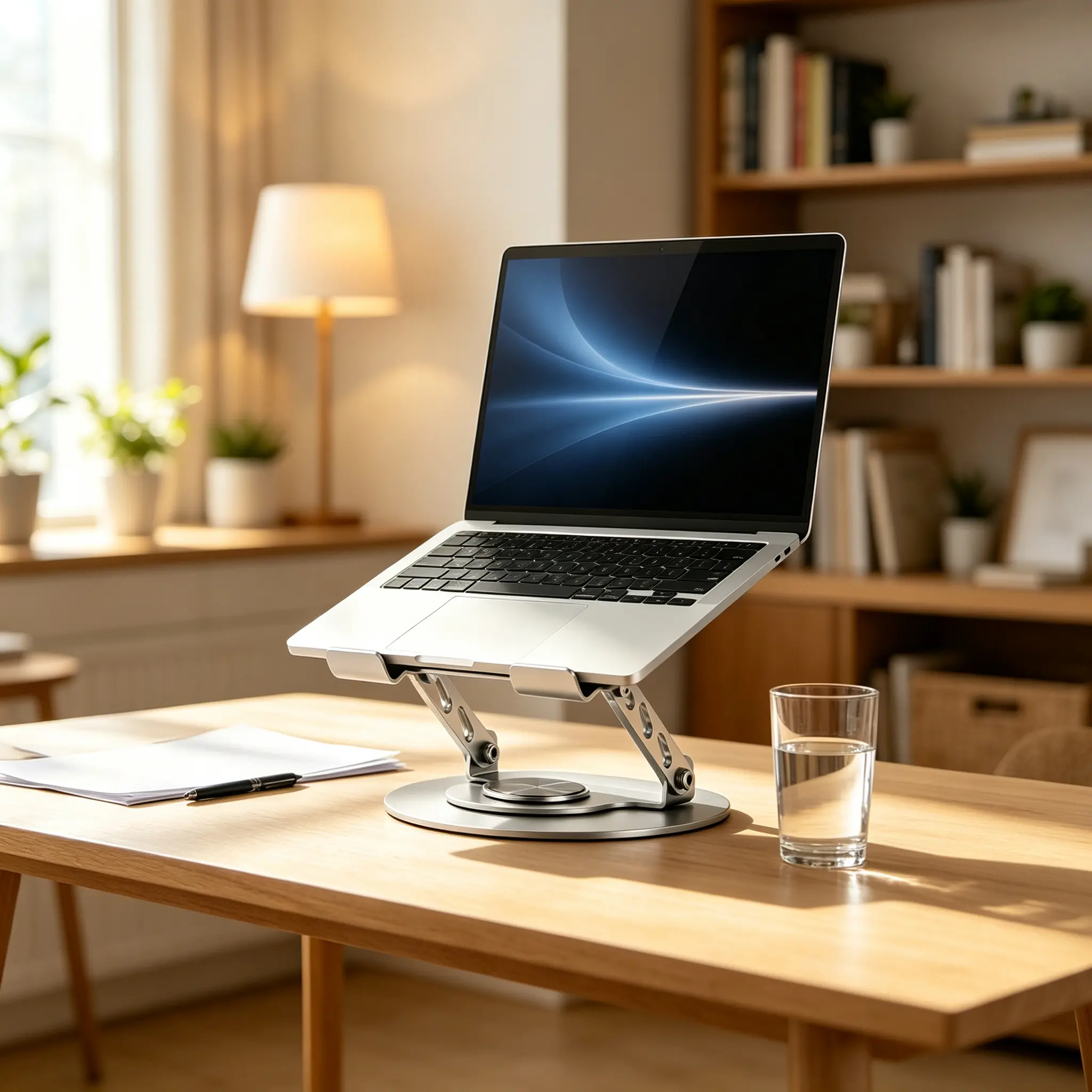 360° Rotating Carbon Steel Laptop Stand Adjustable Foldable 2-in-1 Multifunctional Hub for Gaming Laptops & Mobile Devices, Gray - Ideal for Gaming Setup, PC Setup, Work Accessories, Office Accessories, Desk Use