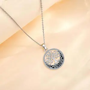 Zircon Celtic Knot Tree of Life Circle Necklace for Women Protection Jewelry