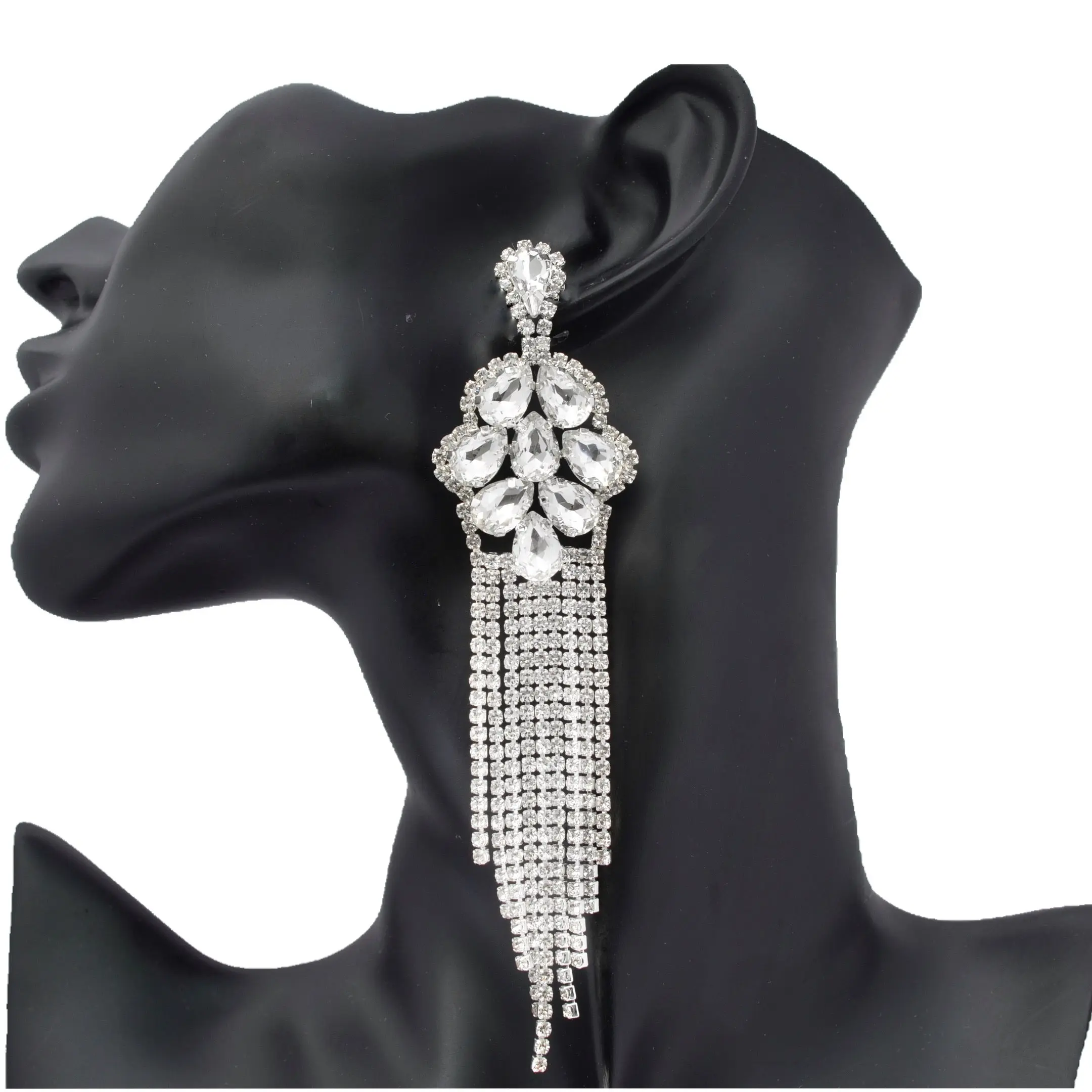 Aaliyah - dangle silver dangle rhinestone earrings
