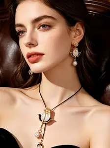 Luxurious Fashion Women's Elegant Rose Jewelry Set, 18k Gold Plated Necklace Earrings, Luxury Bride Wedding Gift, Stylish Accessories
