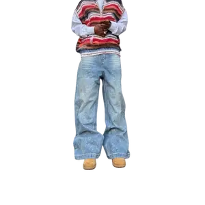 Relaxed Wide-Leg Jeans Streetwear-Inspired Washed Vintage Loose-Fit Men's Jeans Wide-Leg Pants for Comfortable Everyday Wear