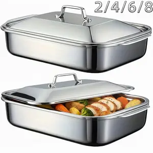 2/4/6/8pcs Extra Large Heavy Duty Stainless Steel Baking Pans with Lids - Non-Stick, Thick Rectangular Oven Trays for Desserts, Bread, And Seafood - Perfect for Bbqs, Buffet Serving Trays