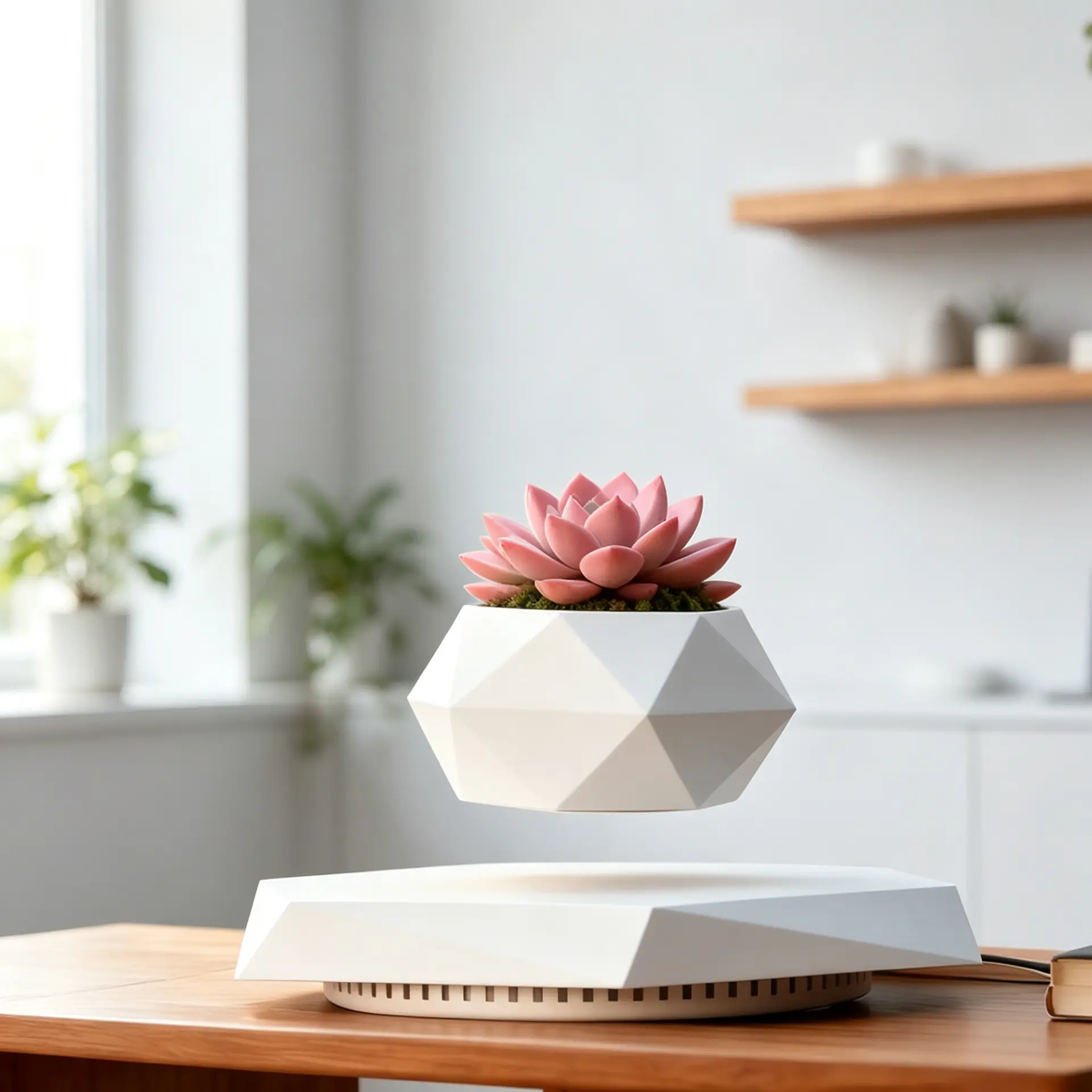 Magnetic Levitation Plant Pot with Stand - Indoor Floating Greenery Planter, 360° Uniform Rotation, Auto Light Supplement, Sleek Modern Design, Easy Maintenance, Contact-Free Care, Perfect Gift for Plant Lovers