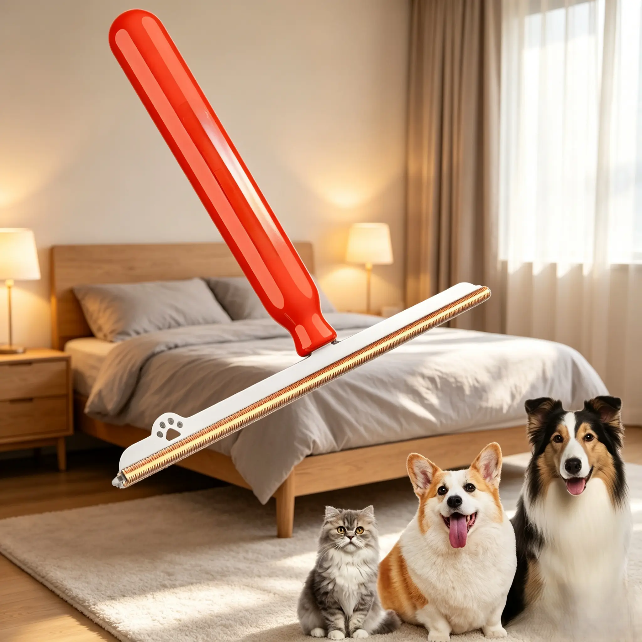 Reusable Pet Hair Remover Brush-Scraper, Portable Lint Fur Removal Tool for Dogs-Cats, Home Care Squeegee for Couch, Carpet, Furniture