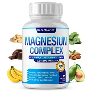 Magnesium Complex 7 Elemental Magnesium Supplement 1000mg – Magnesium Glycinate, Citrate, Malate, Taurate, Oxide, Aspartate, Orotate Non-GMO 90 Capsules