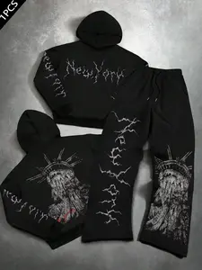 Men's 2-Piece Tracksuit with Graphic Print, Stylish Fall Fashion Sweatshirt and Joggers Set, Trendy Streetwear for Autumn & Winter, Tracksuit Sets, Tracksuit Sweat Suits