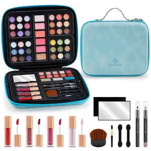 Beginner Makeup Kits Gift for Teens, Makeup Palettes with Reusable Handbag includes 36 Colors Eyeshadow Blushes Bronzer Highlighter 4 Colors Lipgloss 10 Colors Lip Oil Brushes Mirror(Blue)