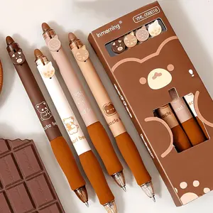 4pcs cute bear erasable pen, kawaii pen, retractable erasable pen, 0.5mm black/blue ink erasable pen, quick drying ink erasable pen, student school office stationery supplies