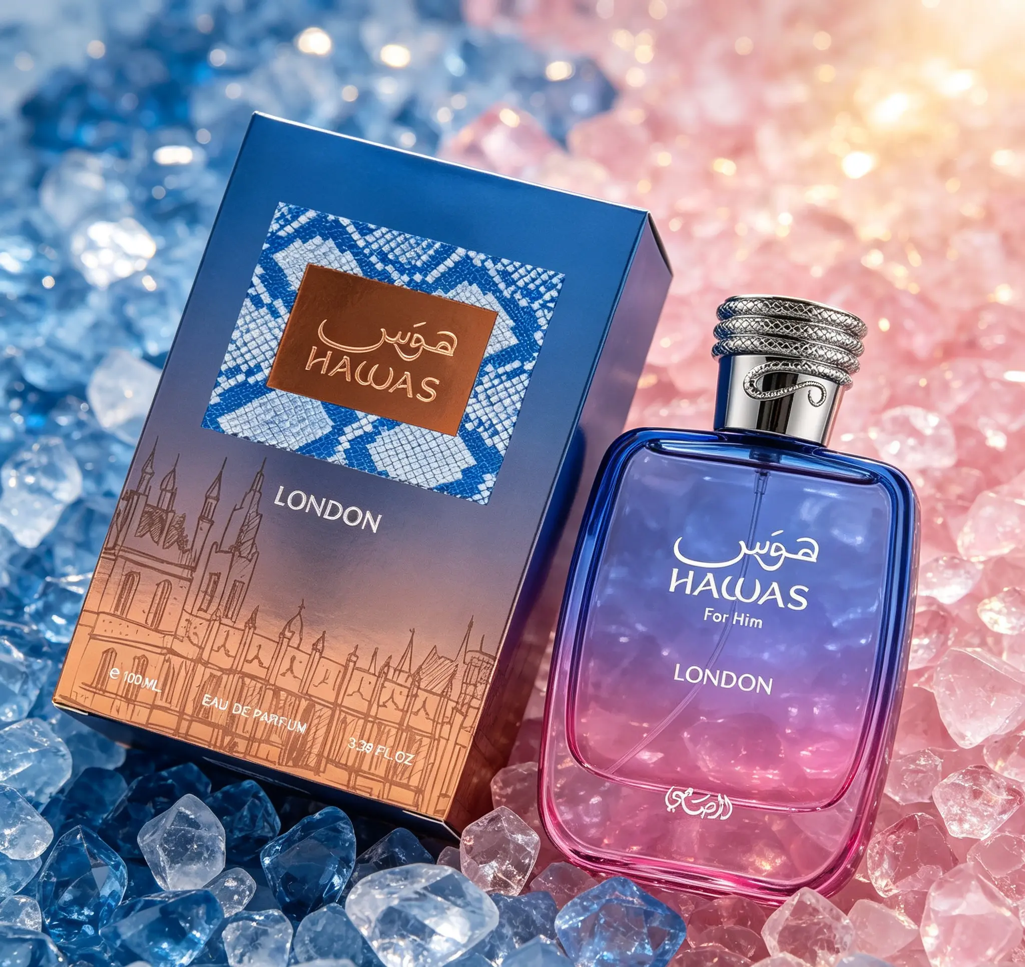 Hawas For Him London Eau de Parfum Spray for Men 100ml 3.38 Ounce Spicy Fruity Floral Amber Scent Long Lasting Masculine Fragrance Dating Party Luxury Perfume Gift For Him