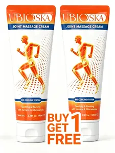 [Buy 1 Get 1 Free] UBIOSKA Joint Massage Cream 100ml/3.4 fl oz | With Glucosamine, Chondroitin, Hyaluronic acid, Menthol, Turmeric and MSM | Ideal For Neck, Shoulder, Back, Knee, Foot & Muscle Comfort | Portable, Travel-Friendly