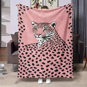 Pink Leopard Cheetah Print Flannel Blanket | Coquette Aesthetic Luxury Animal Print Cozy Throw for Bedroom & Living Room Decor