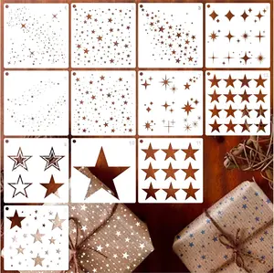 12 count Sparkle  Stencil Stars Background Craft Stencils Mixed Media Stencils for Painting on DIY Card Making Scrapbook Paper Fabric Pillows (12 )