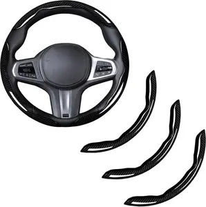 3PCS Carbon Fiber Anti-Skid Segmented Design Steering Wheel Cover, Universal Fit For 15Inch Car Wheel Cover Protector, Black