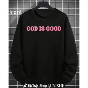 Crewneck Sweatshirt with Groovy Christian Quote – God Is Good Design