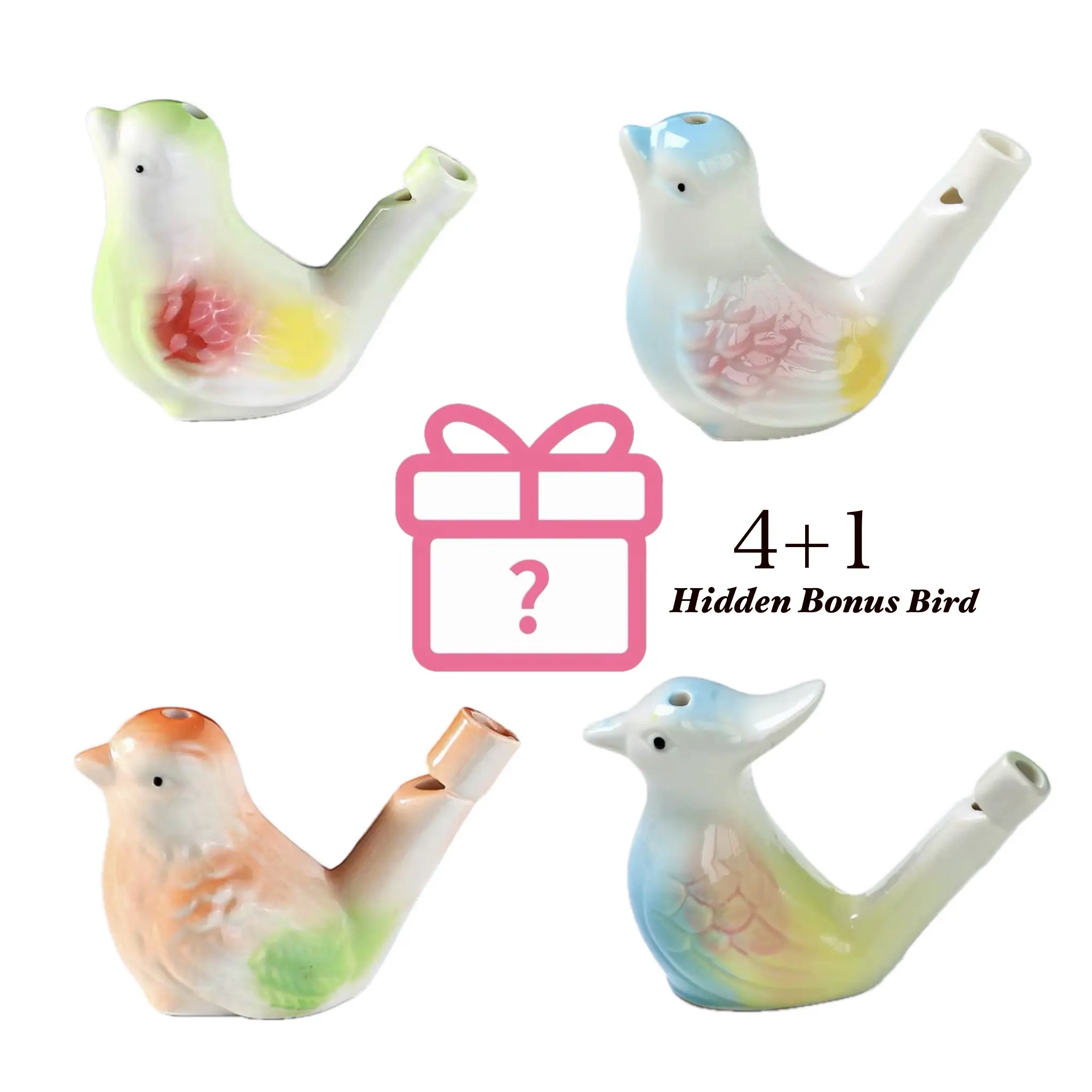 Handmade Ceramic Water Bird Whistle - Water-Filled Stress Relief Nature Sounds Toy for Kids+Adults, Outdoor Hiking Ocarina Gift, Pottery DIY Hobby Noise Maker, Unisex, Random