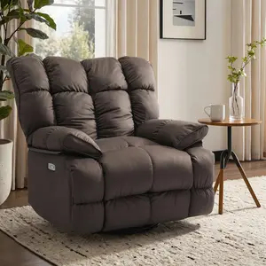 Ceruvia Oversized Power Recliner Chair, Pet Scratch Resistant Faux Leather, Modern Rocking & Swivel Single Sofa for Big and Tall with USB & Type C Charge Ports, Living Room, Bedroom, Coffee/Gray/White