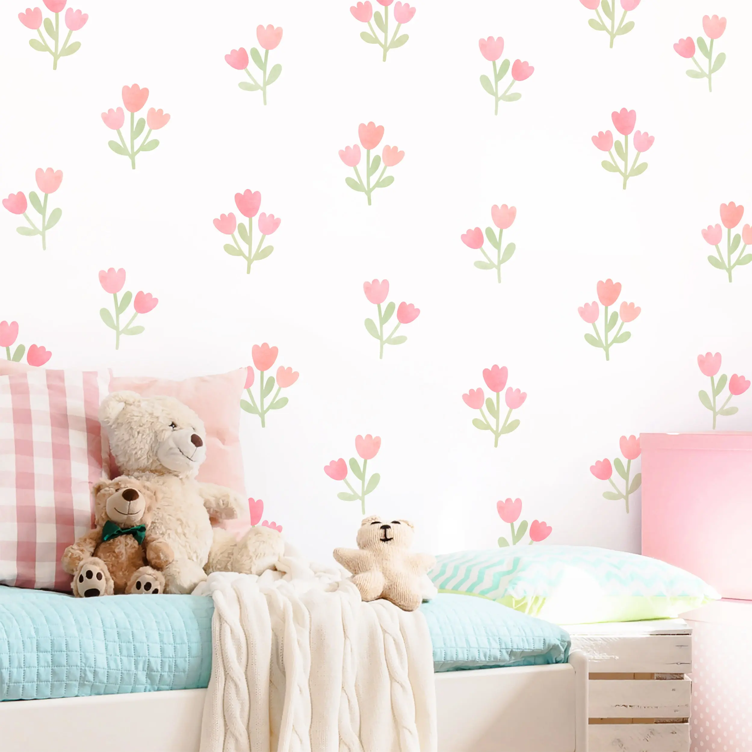 Pink Flower Wall Decals - Removable & Reusable Fabric Wall Stickers, Easy Peel & Stick Application, Matte-Finish Renter-Friendly Floral Wall Decor