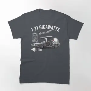 Back To The Future 1.21 Gigawatts Delorean Car Graphic T-Shirt Iconic Sci-Fi Movie Tribute Design (© Ucs Llc And Amblin), Perfect for Fans of Classic 80s Films