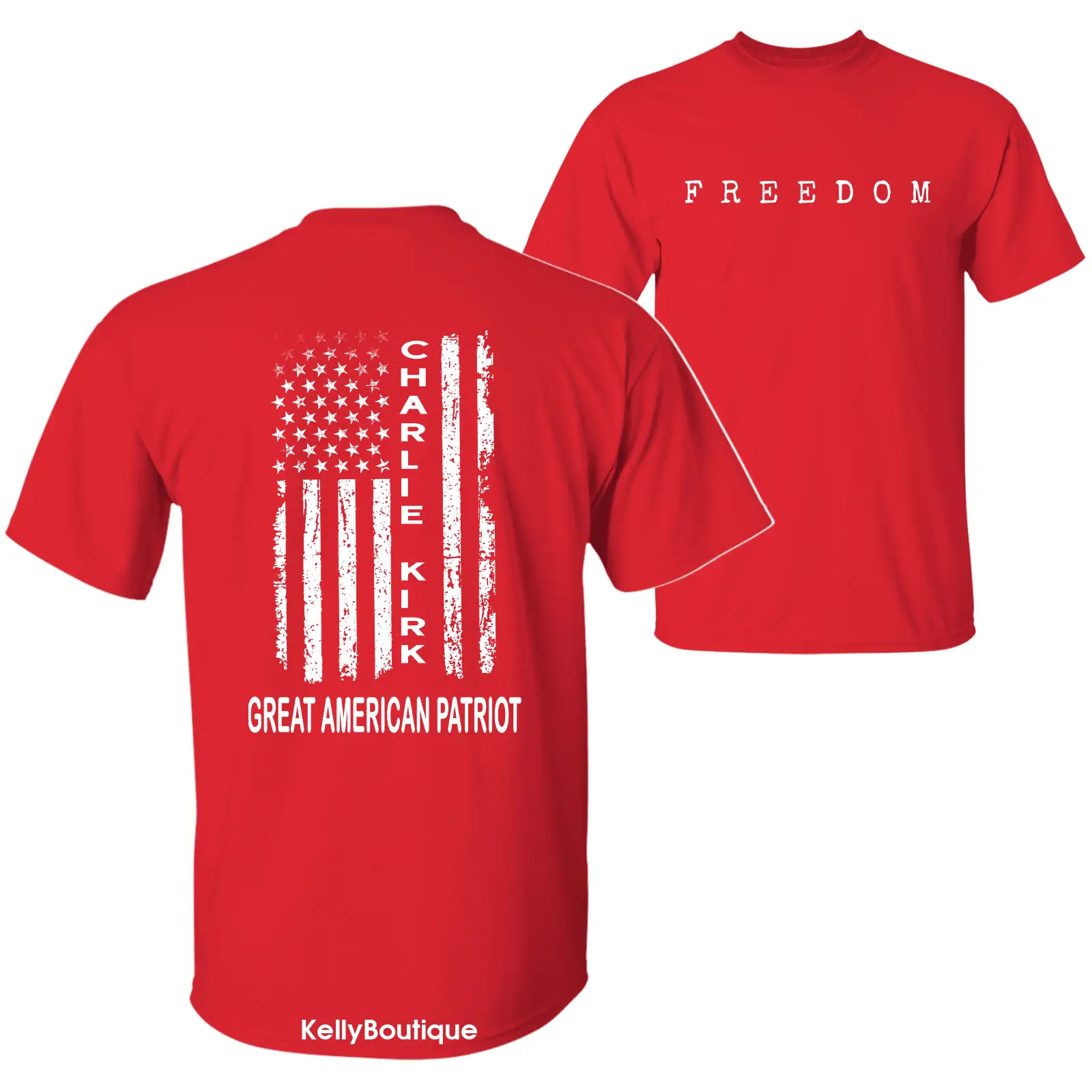 Charlie Kirk Freedom A True American Patriot with US Flag Graphic T-Shirt, Wear Red on October 14th as Charles James Kirk Day Tee, Charlie Kirk Birthd