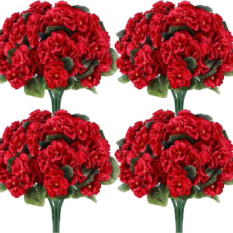 Der Rose 6-Pack Lifelike Artificial Geraniums Fake Plant, UV-Resistant Plastic Floral Arrangement Centerpiece, Washable Waterproof Greenery with Cluster Blooms, Ornaments for Patio Planters & Windows, Bag Included | Summerwins Deals, Lifelike Fake Plant