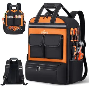 Tool Bag Backpack For Men With 18 Tool Pockets, Tool Organizer Bag With Padded Shoulder & Waist, Multi Pockets bag For Contractor, Plumbers, HVAC Techs(Orange)