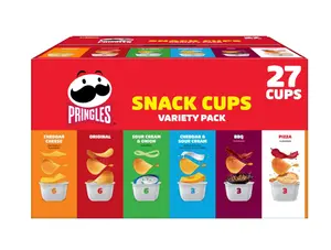 Pringles Potato Crisps Chips, Lunch Snacks, Snack Cups, Variety Pack, 19.5oz Box (27 Cups)