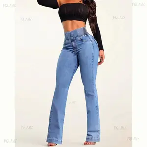 New2025 Elastic Waist High Waist Stretch Tights Slightly Flared Hip Lift Denim Trousers flared jeans Spring Clothes For Women Wide Leg Jean