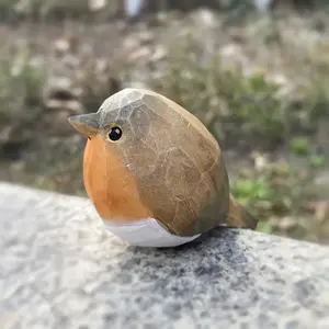Handcrafted Wooden Bird Figurine, Hand-Painted Robin Statue, Natural Wood Finish, Art Figurine, Perfect Gift for Bird Enthusiasts & Home Decor Collectors