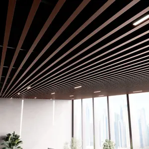 Suspended Slatted Wood Ceiling System Chestnut Finish | Modern Acoustic Drop Ceiling Panels for Interior Design, Commercial & Residential Spaces | Decorative Architectural Ceiling Slats (USA Trending)