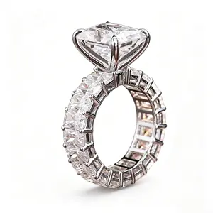 2ct Radiant Cut Cubic Zirconia Wedding Ring for Women - D Color VVS1 Clarity, White Gold Plated Copper Band, Size 6-10