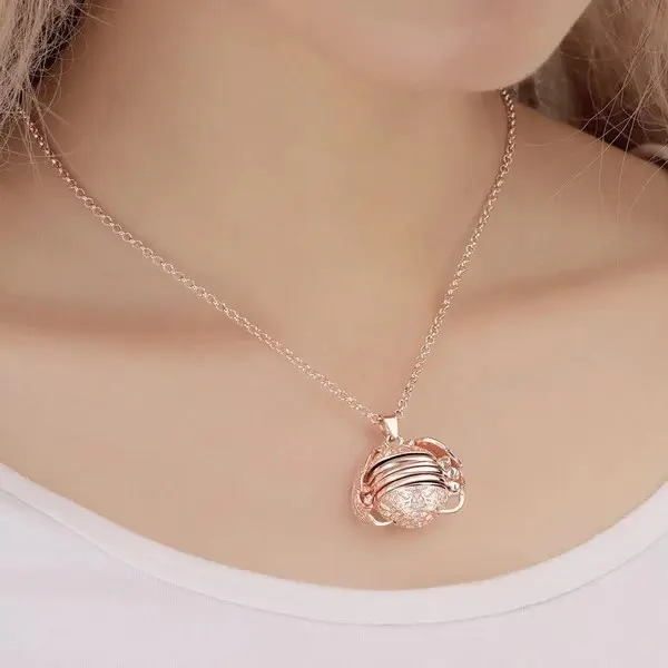 Globe Shaped Angel Wing Locket Photo Jewelry Gold, Silver, Rose Gold