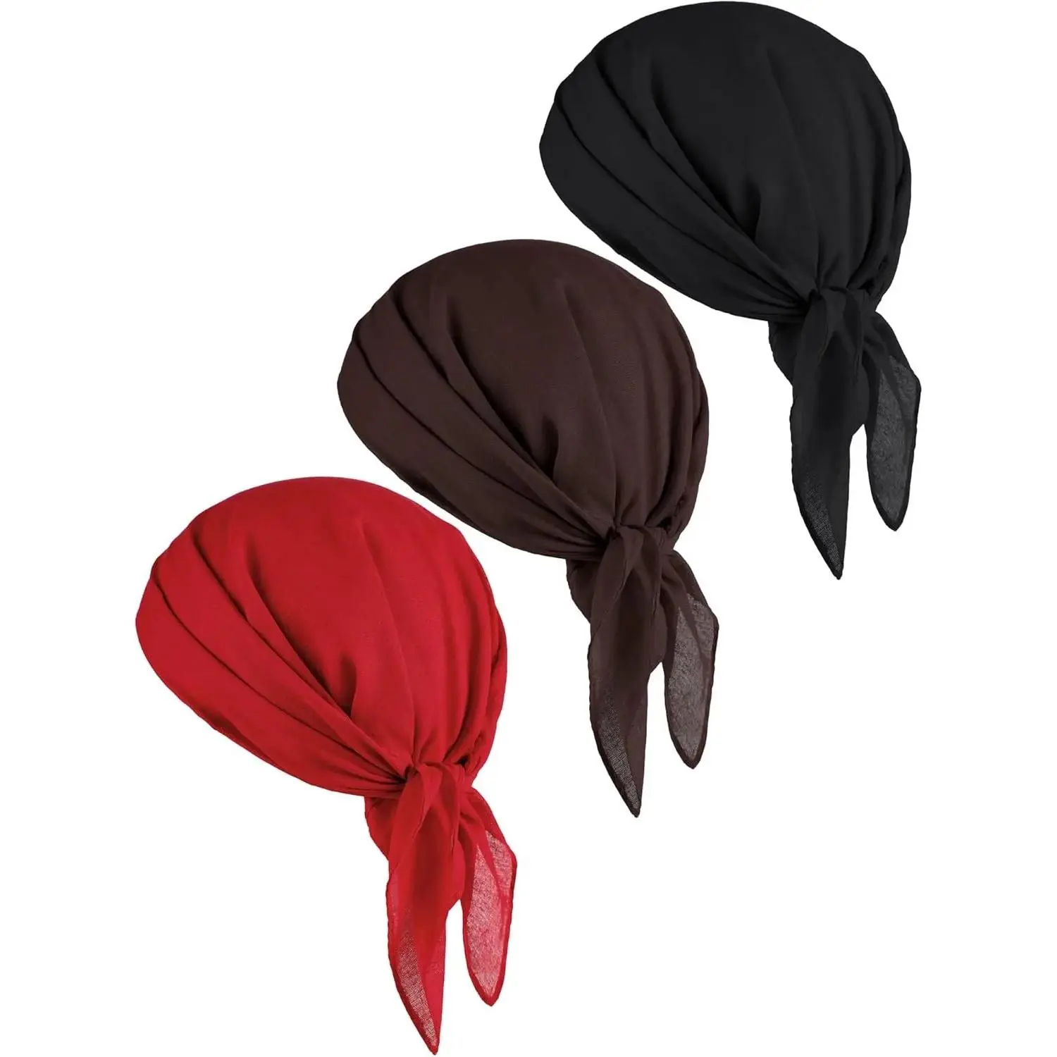 3-Pcs Based Pirate Bandanas - Medieval Renaissance Themed Fashion Accessories for Halloween, Multi-Use as Head Scarves, Headbands & Handkerchiefs