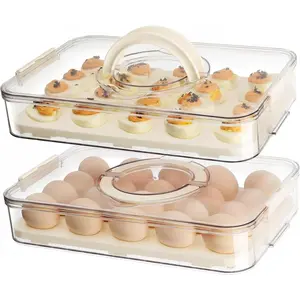 Deviled Egg Containers with Lid, 2 pack Plastic Deviled Egg Platter with Handle for 40 Eggs, Stackable Deviled Egg Carrier for Party, Picnic, Refrigerator, , Kitchen