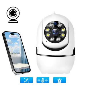 Security Camera with 355 Panoramic View 90 Vertical Tilt 2.4G WiFi Connected 8-Light Group Design Built in MIC and Speaker Two Way Voice Communication Motion Detection Alert Cloud Video Playback for Indoor Home Security Monitoring