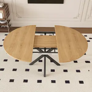OPUL Extendable Round Dining Table for 2-6 Person, 43 to 58 Inch Oak Finish Expandable Table with Carbon Steel Base, Modern Space Saving Dining Room Furniture, Space Saving Modern Design with Sturdy Legs for Kitchen, Dining Room & Small Apartments