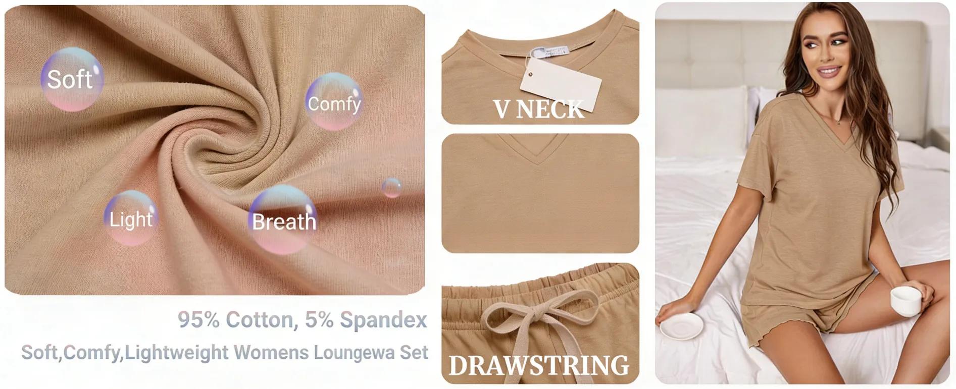 Pajama woman Women's Short-Sleeve Pajama Set, with Pockets, Casual V-Neck Two-Piece Set, Sizes S-3XL, Easter Gift, Birthday Gift