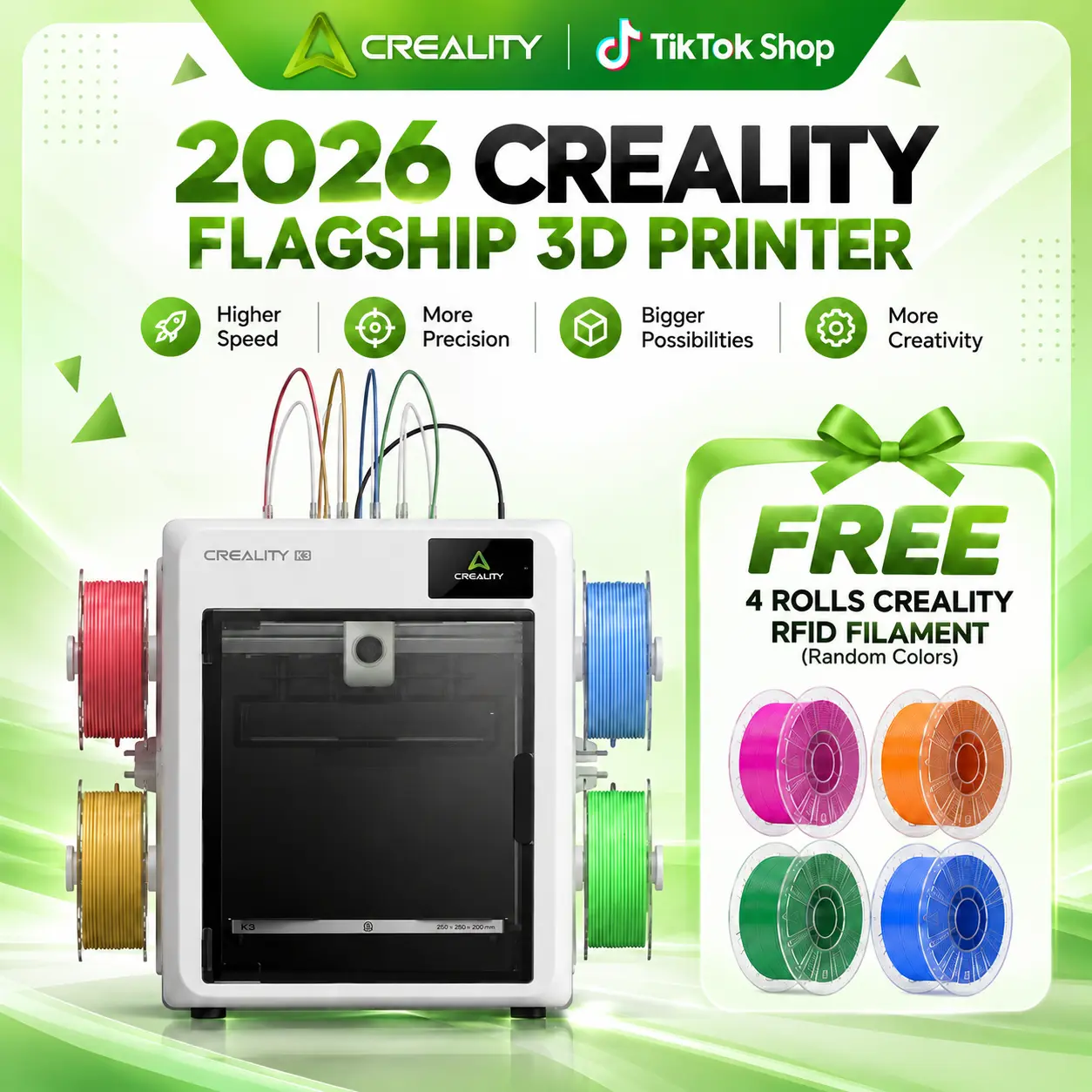 November 2nd. shipment Creality K3 Multi-Material & Multicolor 3D Printer with 4 Rolls Free Hyper RFID Pla Filament November 2nd. shipment Creality K3 Multi-Material & Multicolor 3D Printer with 4 Rolls Free Hyper RFID Pla Filament
