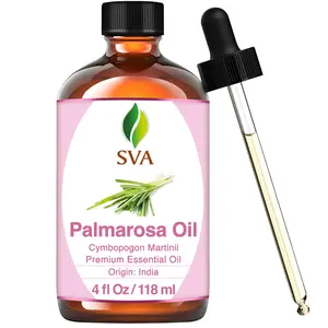 SVA Palmarosa Essential Oil – 4 Fl Oz – 100% Natural Palmarosa Oil - for Diffuser, Hair Care, Face, Skin Care, Aromatherapy, Scalp and Body Massage, Soap and Candle Making – with Dropper