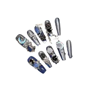 Handcrafted Blue Glam Nails 2201 Super Long Ladder Rose Tulip XINGX French Style Hot Girl Ultra-Thin Seamless Blush Nail Tips