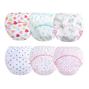 6-Pack Cute Cotton Girls Training Pants Breathable and Reusable Baby Training Pants Soft Potty Toddler Underpants Kids Waterproof Boxer Underwear