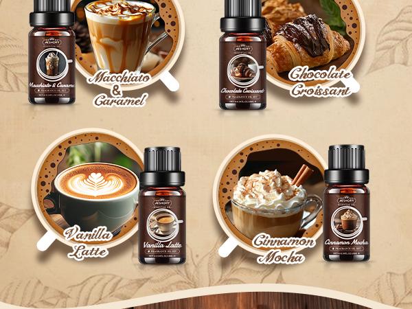 Coffee Diffuser Oils Gift Set - 6x10ML Luxury Fragrance Oil Blend, Coffee Scent Essential Oils Set for Diffuser, Candle, Soap Making Scents