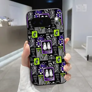 Rounded Edge Phone Case for Google Pixel 10 9 8 7 Pro A XL Ghostly Spooky Pattern Shockproof Liquid Silicone TPU Bumper Drop Protection Cover Smartphone Casing