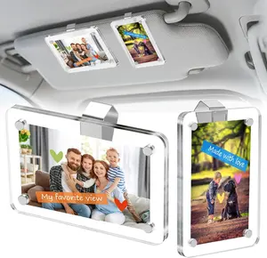2Pcs Magnetic Car Picture Holder for Visor, Car Photo Holder with Clips, Visor Clip Photo Frame for 3 Inch Photos