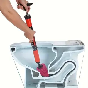 1 toilet drain tool, a clog cleaner for unclogging toilets, sinks, and showers, with a red rubber handle and a white plastic head, an efficient bathroom plumbing unclogging device