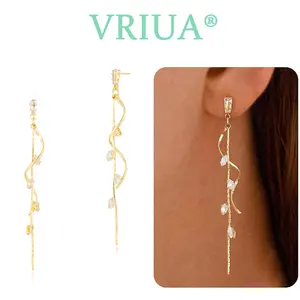 VRIUA Dangle Earrings for Women - 14K Gold/White Gold Plated  Long Tassel Cubic Zirconia CZ Dangle Earrings
