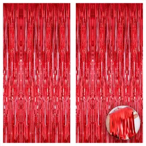 XtraLarge Red Streamers Party Decorations - 6.4x8 Feet, Pack of 2 | Shiny Red Fringe Backdrop for Valentines Day Decorations | Red Backdrop for Valentines Day Backdrop | Red Party Decorations