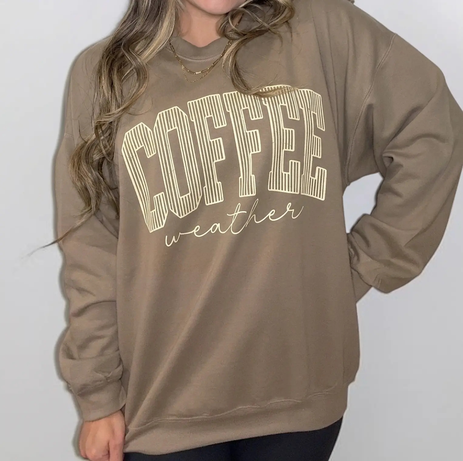 Coffee Weather Light Brown Soft-Style Sweatshirt, DTG Printed